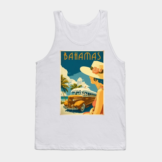 Bahamas Woman Vintage Travel Art Poster Tank Top by OldTravelArt